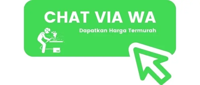 Banner promosi Bengkel Las Karya Adi dengan tulisan hijau putih, informasi harga kanopi, dan kontak via WhatsApp.