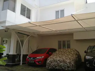 Kanopi membrane di rumah Kemang Cilandak, hasil rapi dan kuat dari Bengkel Las Karya Adi